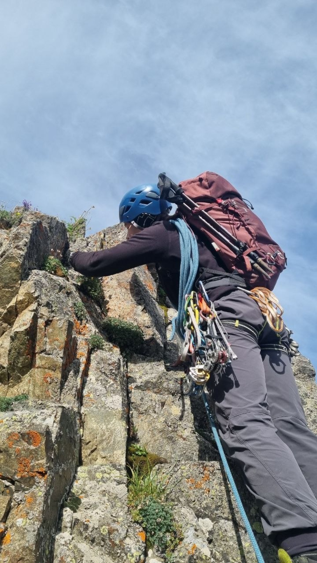Climber on the route to Oktiabryonok peak in Almaty