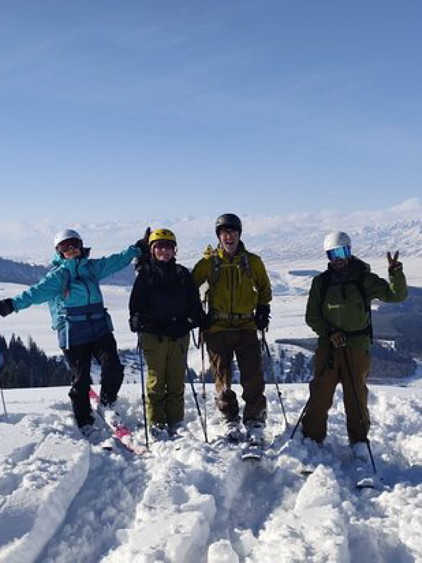 A group of skiers in the mountains