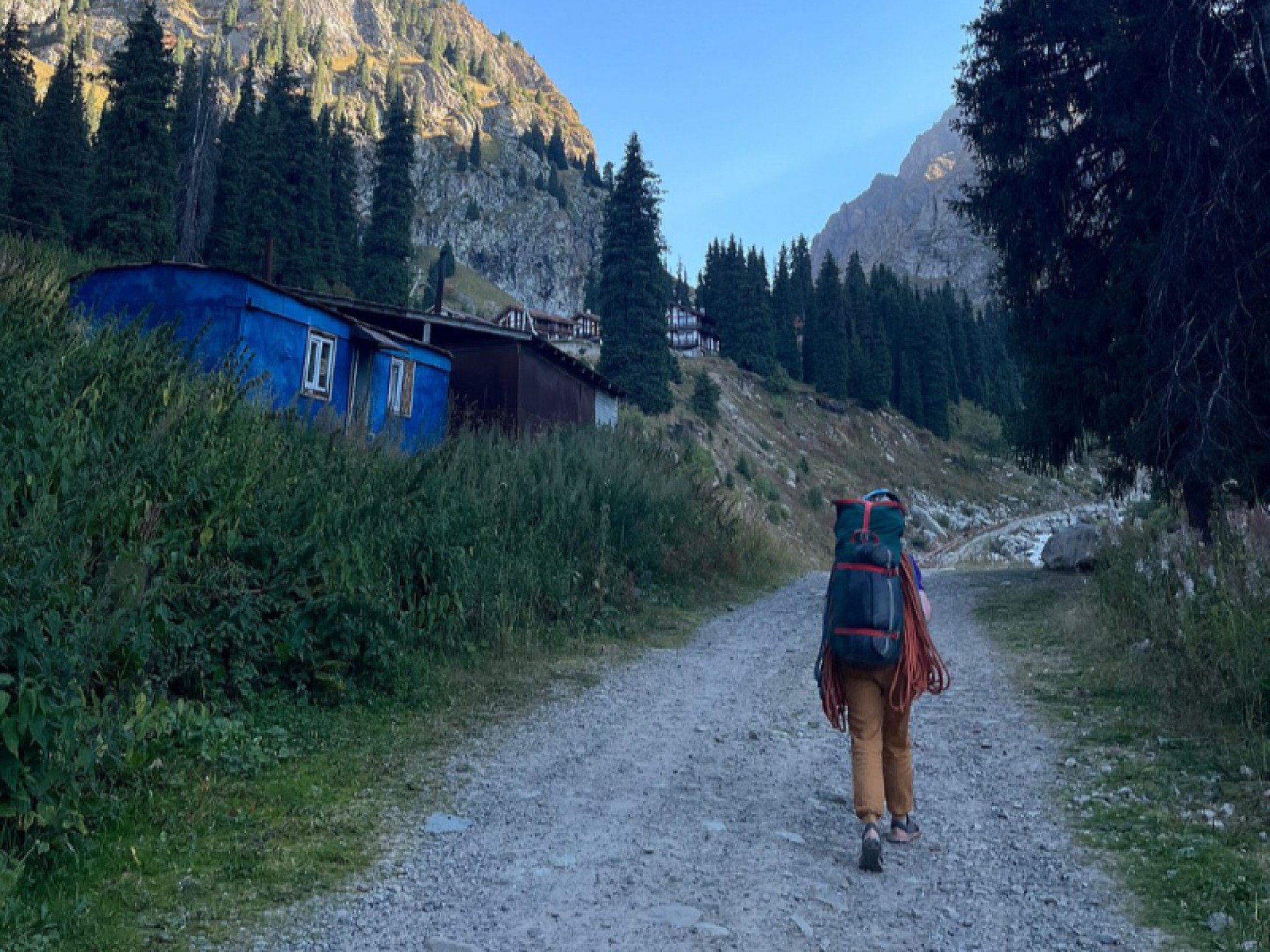 Road in the mountains. Approach to the rocks in Tuyuk Su area